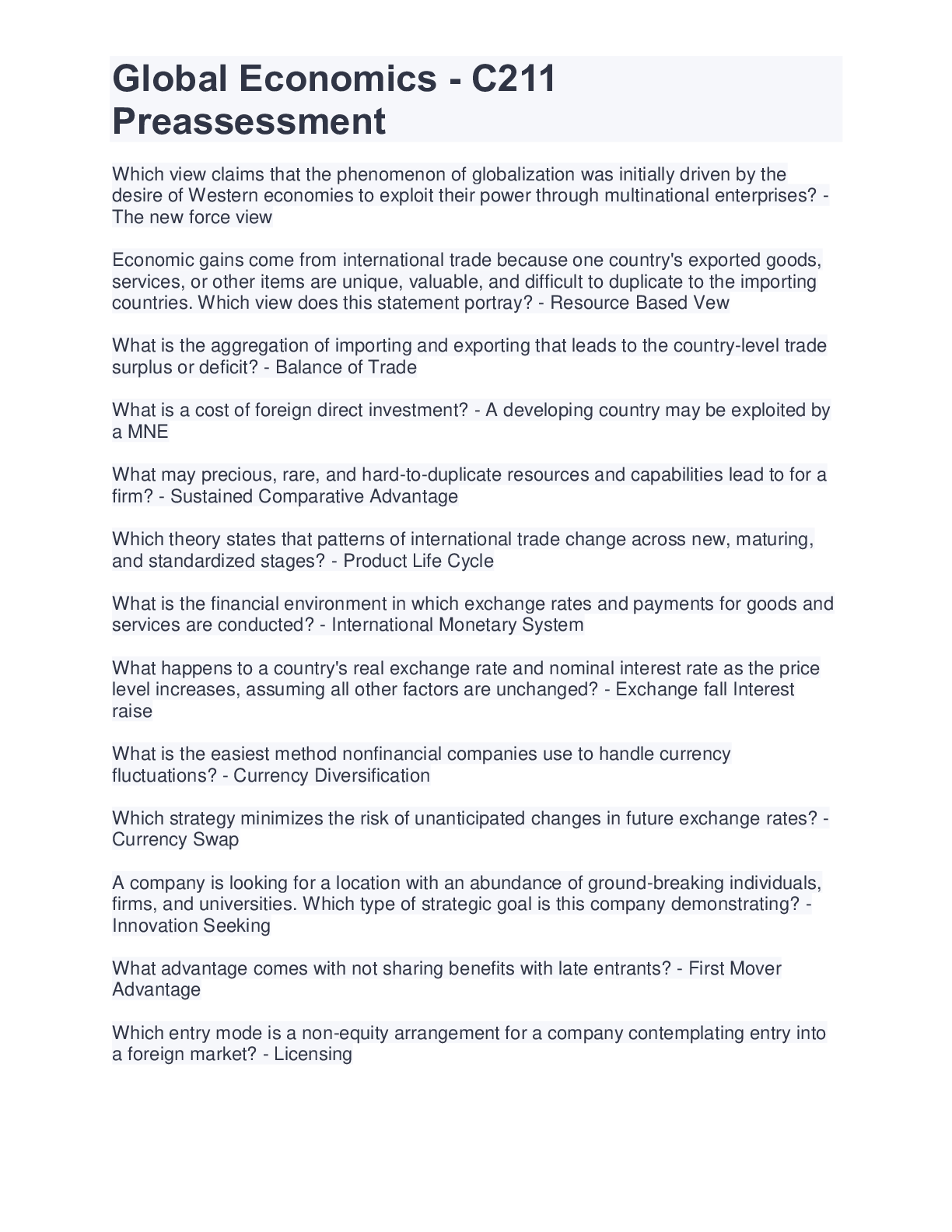 Preview image for Global Economics - C211 Preassessment